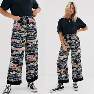 FREE PEOPLE NWT Blue Lagoon Print Wide Leg Pants SMALL